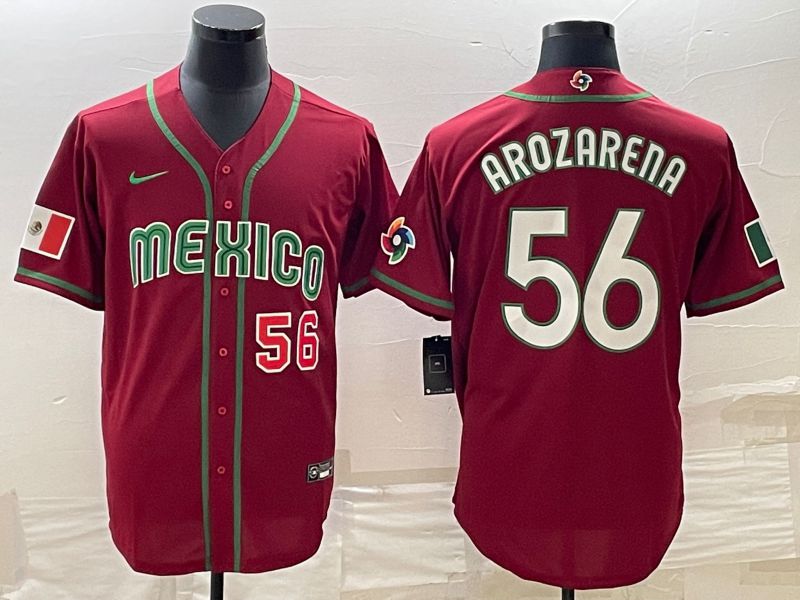 Men 2023 World Cub Mexico 56 Arozarena Red Nike MLB Jersey4